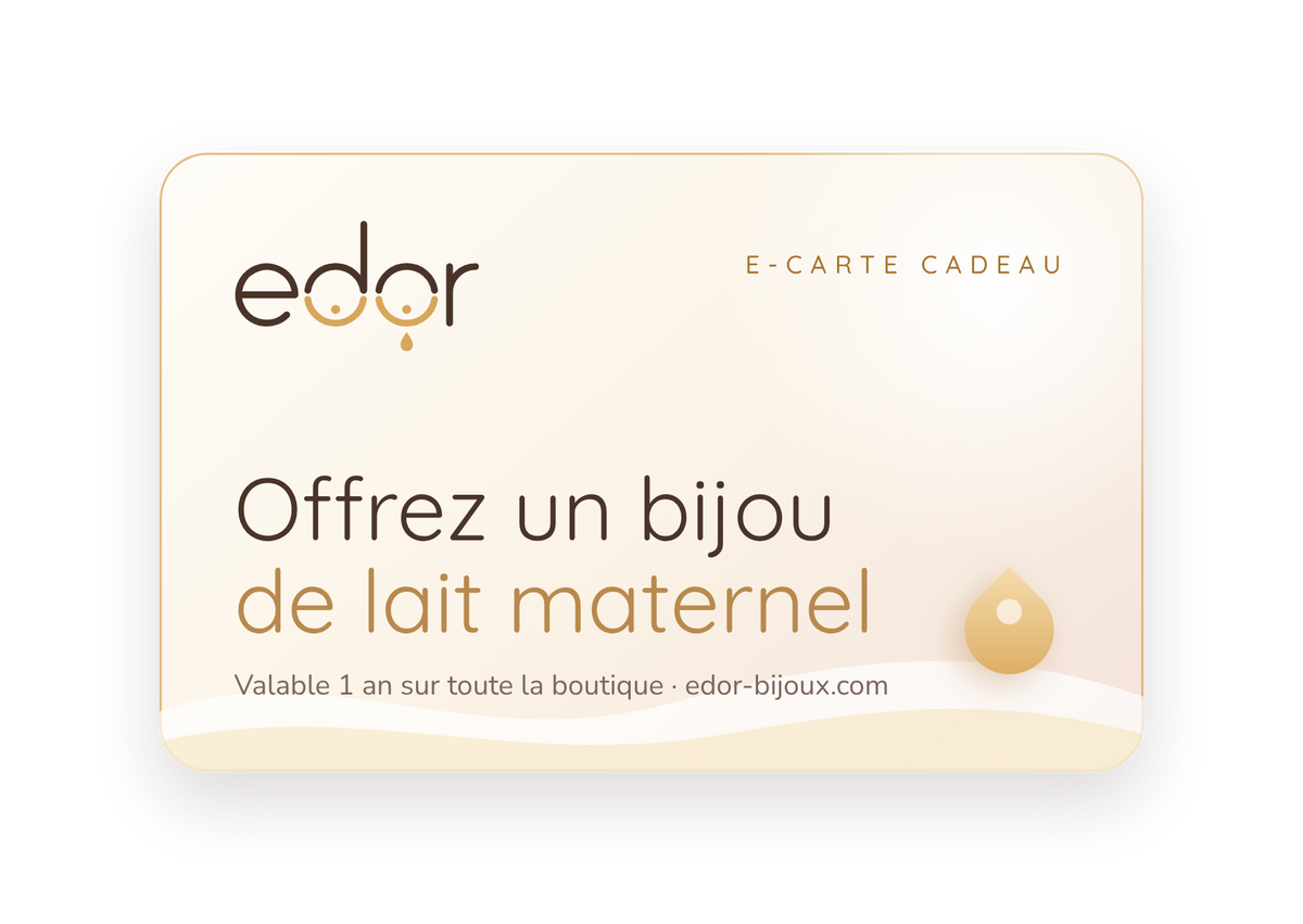 E-carte cadeau EDOR pour offrir un bijou au lait maternel